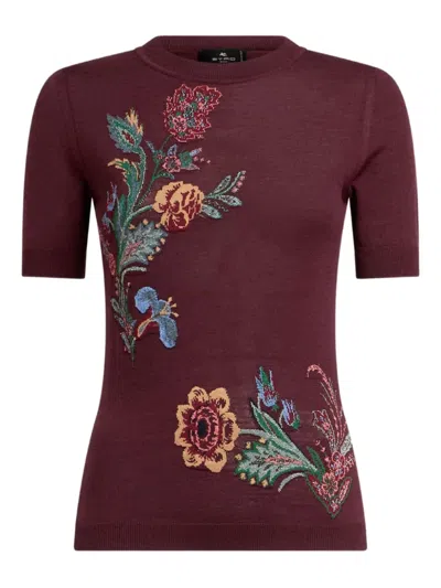 Etro Floral-jacquard Top In Burgundy