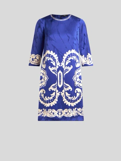 ETRO , FLORAL JACQUARD TUNIC DRESS, WOMAN, ELECTRIC BLUE, SIZE 40