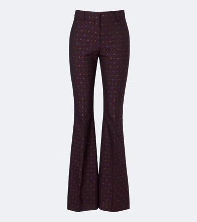 Etro Floral Jacquard Wool And Cotton Flared Pants In Burgundy
