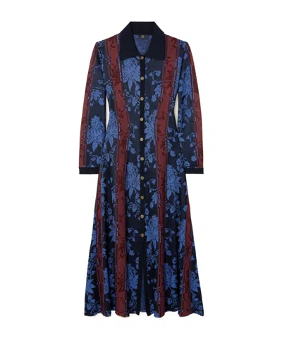Etro Floral Jacquard-knit Midi Shirt Dress In Blue