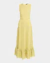 Etro Floral Lace Sleeveless Ruffle Maxi Dress In Yellow
