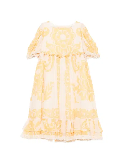 Etro Kids' Floral Lace Trim Dress In Yellow