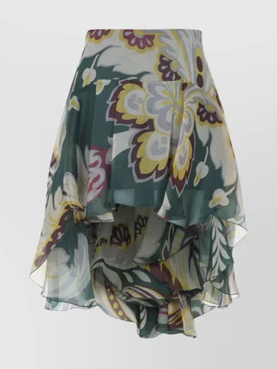 ETRO FLORAL LAYERED ASYMMETRIC HEM SKIRT