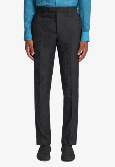 Etro Floral Leafy Jacquard Pants In Black
