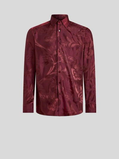 Etro Floral Leafy Jacquard Roma Shirt In Burgundy