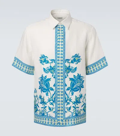 Etro Shirt Pointed Collar Floral Geometric Pattern In Blue