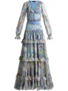 Etro Silk Ruffle-detail Floral Gown In Blue