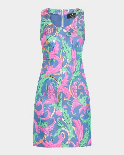 Etro Floral Metallic Jacquard Sleeveless Dress In Multicolour On Pale