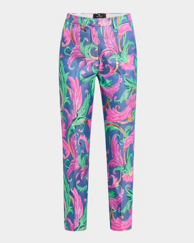 Etro Floral Metallic Jacquard Slim-leg Crop Trousers In Multicolour On Pale