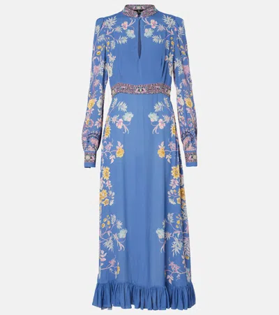 Etro Floral Midi Dress In Blue