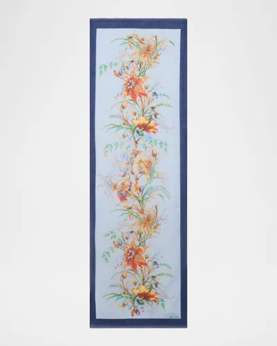 Etro Floral Modal-cashmere Scarf In Blue