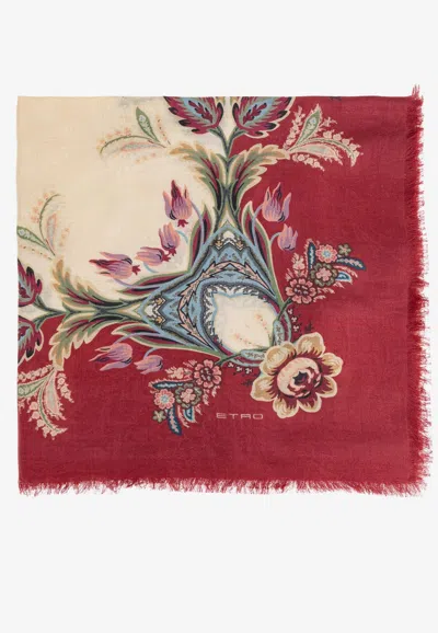 Etro Floral Motif Frayed Scarf In Multi