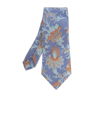 Etro Floral Motif Jacquard Tie In Blue