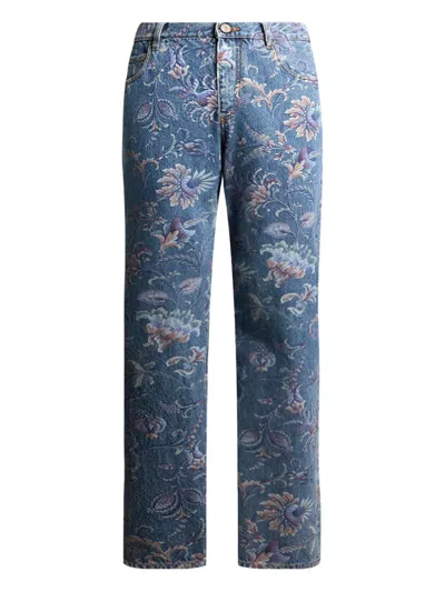 Etro Floral-motif Jeans In Blue