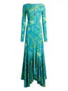 Etro Floral-motif Maxi Dress In Blue