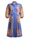 Etro Floral Print Cotton Poplin Shirtdress In Blue