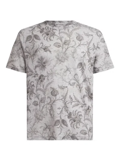 Etro Floral-motif T-shirt In Gray
