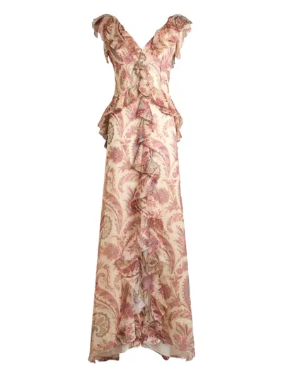 Etro Floral-motif V-neck Dress In Neutral