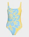 Etro Scoop Neckline High-cut Leg Floral Pattern Adjustable Straps In Print On Purple Base