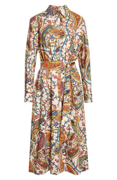 Etro Floral Paisley Belted Cotton Poplin Shirtdress In Multi