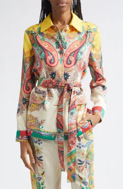 Etro Floral Paisley Belted Twill Field Jacket In Multi