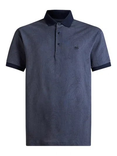 Etro Floral Paisley Blue Cotton Polo Shirt