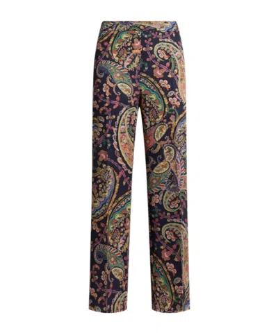 Etro Womens Bootcut Trousers Paisley Pattern In Blue