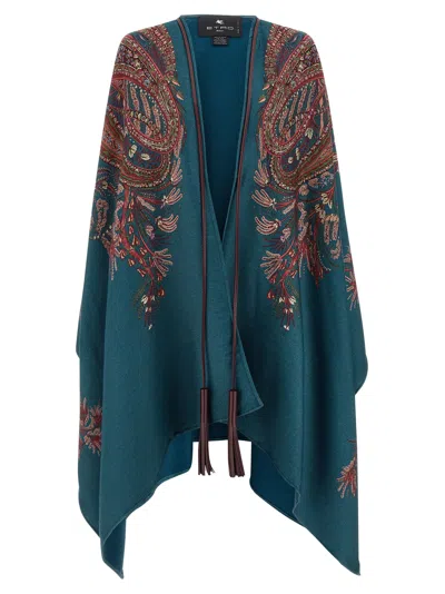 Etro Floral Paisley Cape In Brown