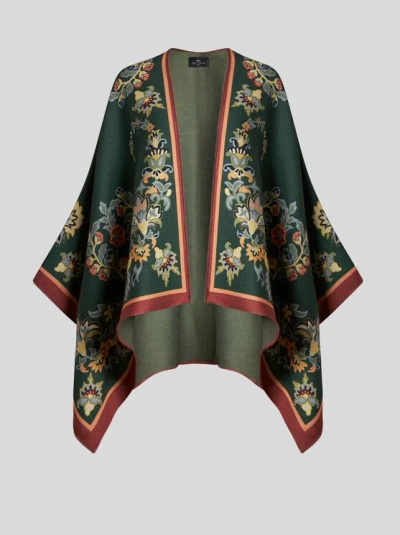 Etro Floral-print Silk Cape In Green