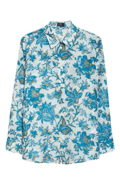 Etro Floral Paisley Cotton & Silk Button-up Shirt In Blue