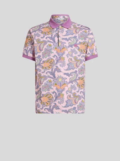 Etro Floral Paisley Cotton Polo Shirt In Pink