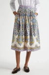 Etro Paisley Print Cotton Midi Skirt In Stampa F.do Bianco