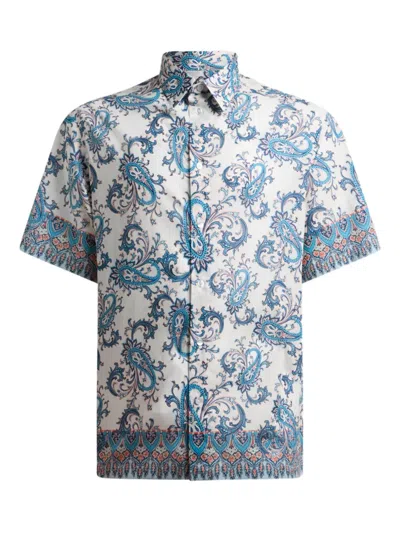 Etro Men Oversized Cotton Muslin Shirt With Floral Paisley Pattern In White