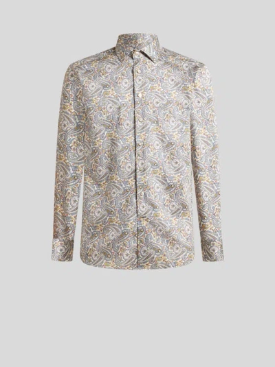 Etro , Floral Paisley Cotton Shirt, Man, White, Size 40