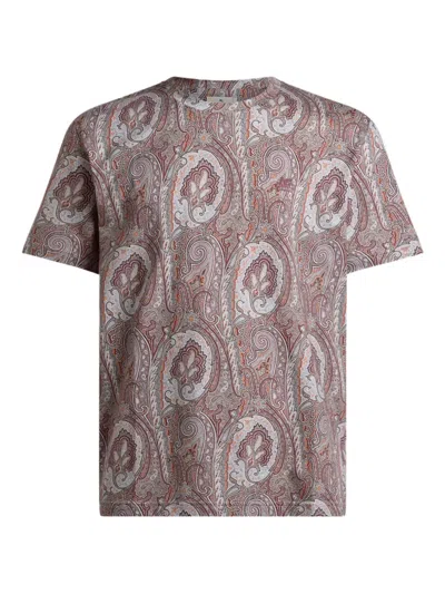 Etro Cotton T-shirt With Floral Paisley Motif In Brown
