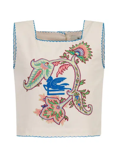 Etro Kids' Floral Paisley Embroidery Top In Neutral