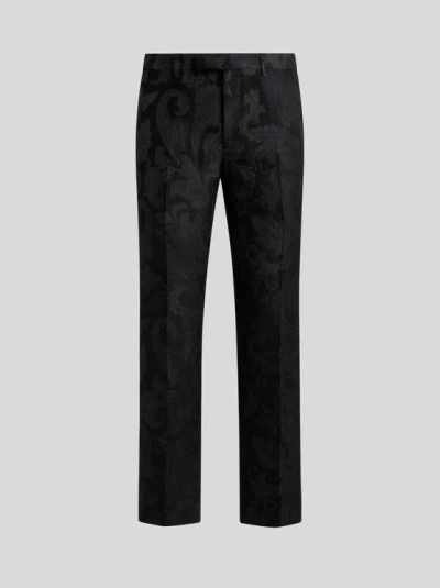 Etro Floral Paisley Evening Trousers With Band Detail In Black