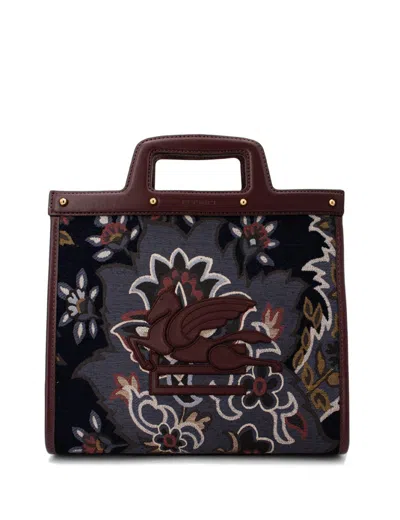 Etro Floral Paisley Handbag With Leather Accents In Multicolor On Blue Base