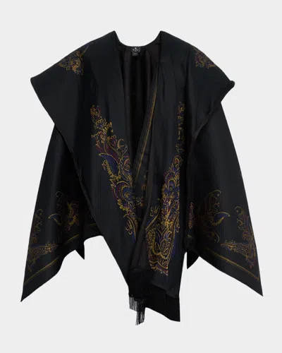 Etro Floral Paisley Jacquard Cape In Black