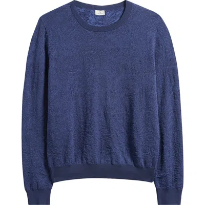 Etro Floral Paisley Jacquard Cotton Crewneck Sweatshirt In Blue