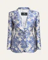 Etro Jacquard Silk Blend Blazer With Embroidery In Multicolour On Blue