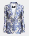 Etro Jacquard Silk Blend Blazer With Embroidery In Multicolour On Blue