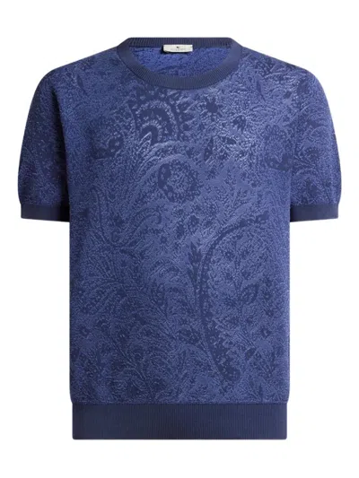 Etro Floral Paisley Knit T-shirt In Blue