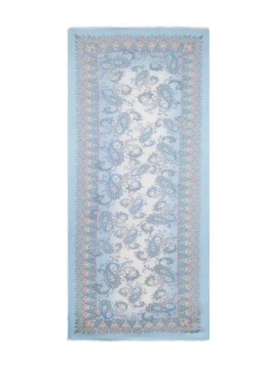 Etro Floral Paisley Linen-blend Scarf In Blue