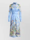 Etro Floral Print Silk-blend Midi Shirt Dress In Blue