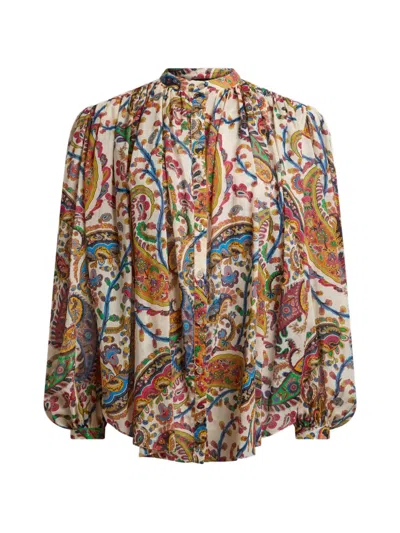 Etro Floral-paisley Mandarin-collar Shirt In Brown