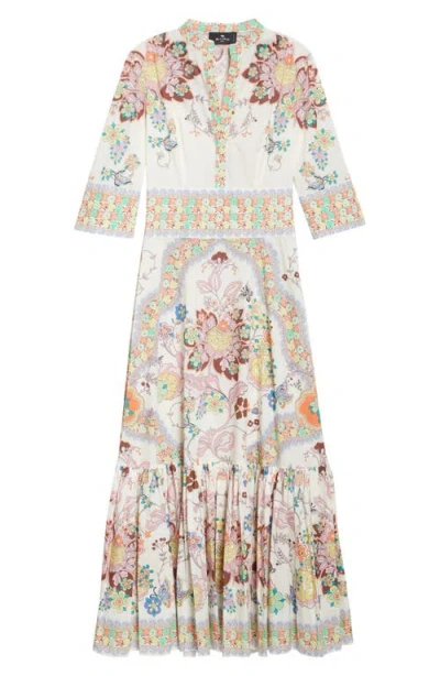 Etro Printed Stretch-cotton Midi Dress In Multicolour
