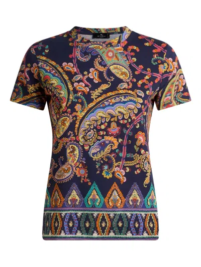 Etro Cotton T-shirt With Floral Paisley And Medallion Motif In Animal Print