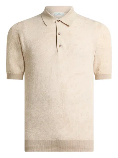 Etro Knit Cotton Polo Shirt With Floral Paisley Motif In Multi