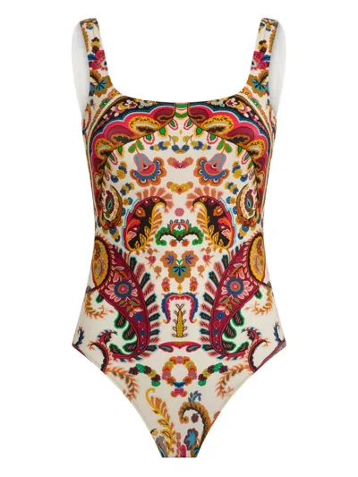 Etro Floral Paisley-motif Swimsuit In Brown